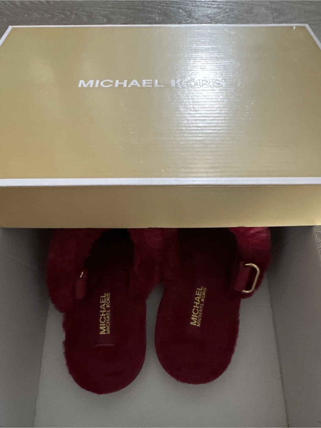 Michael Kors Red Faux Fur Slippers
