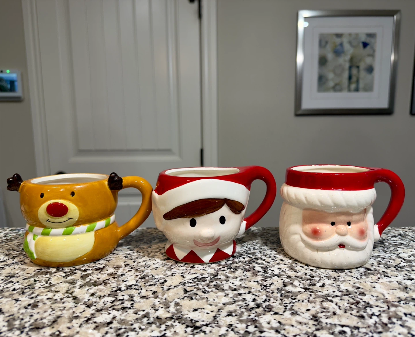 Set of 3 Christmas Mugs - Reindeer, Elf, Santa