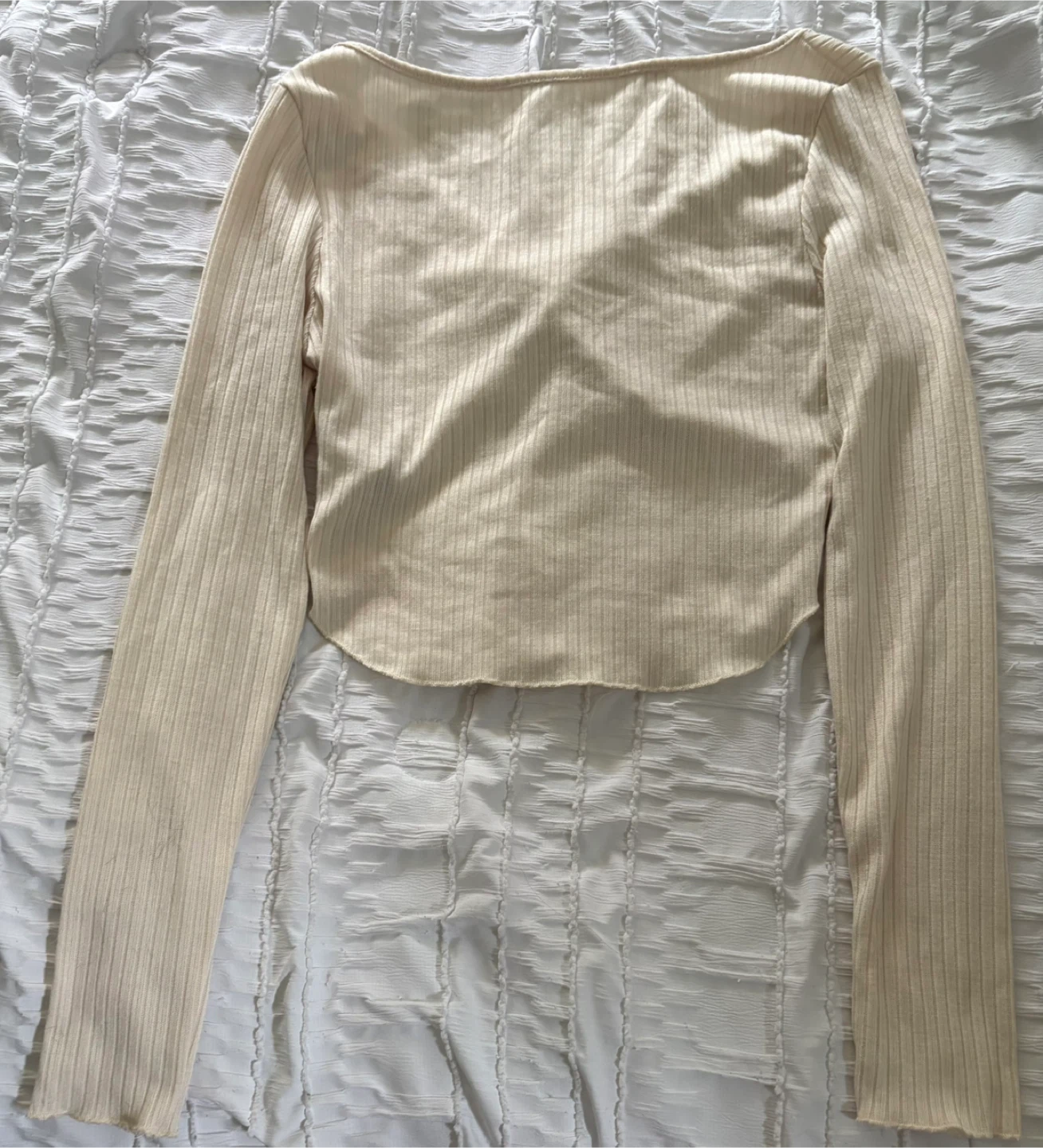Cream Ribbed Twist Front Long Sleeve Top - photo 2