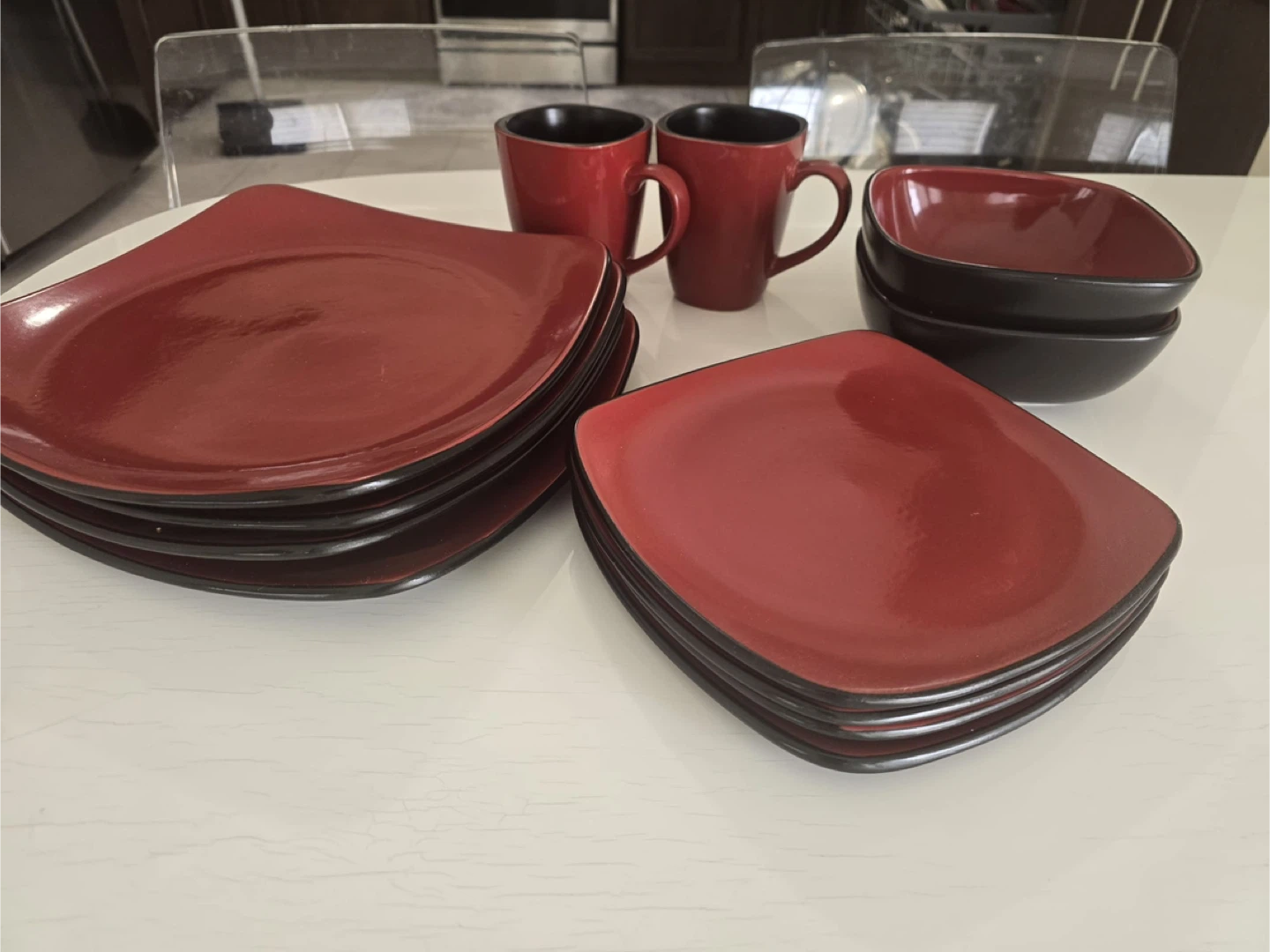 Red Square Dinnerware Set with Mugs