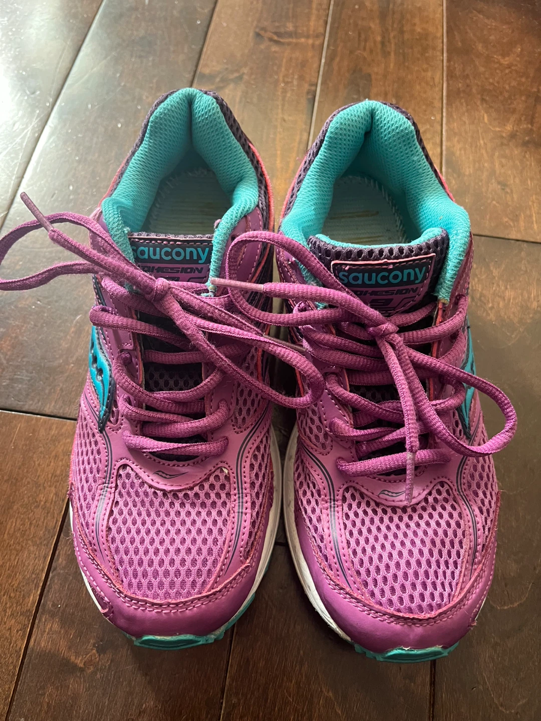 Saucony Cohesion 9 LTT Girls Running Shoes Size 5.5Y Purple Teal