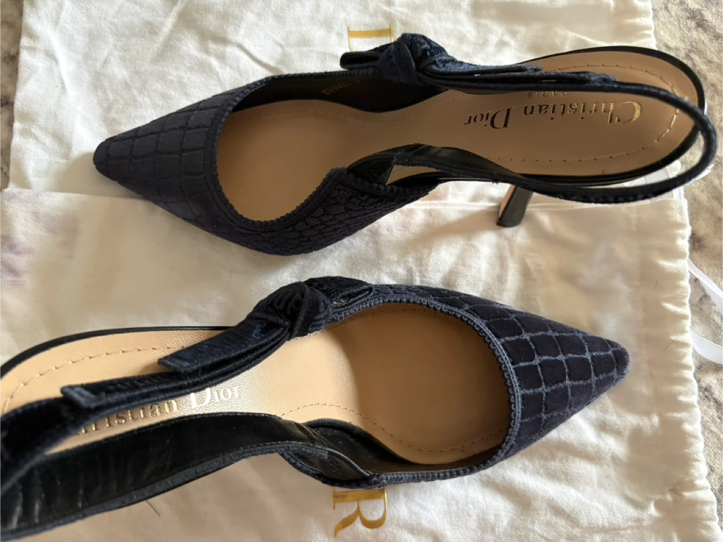 Christian Dior Slingback Heels Size 38 Navy Blue - photo 3
