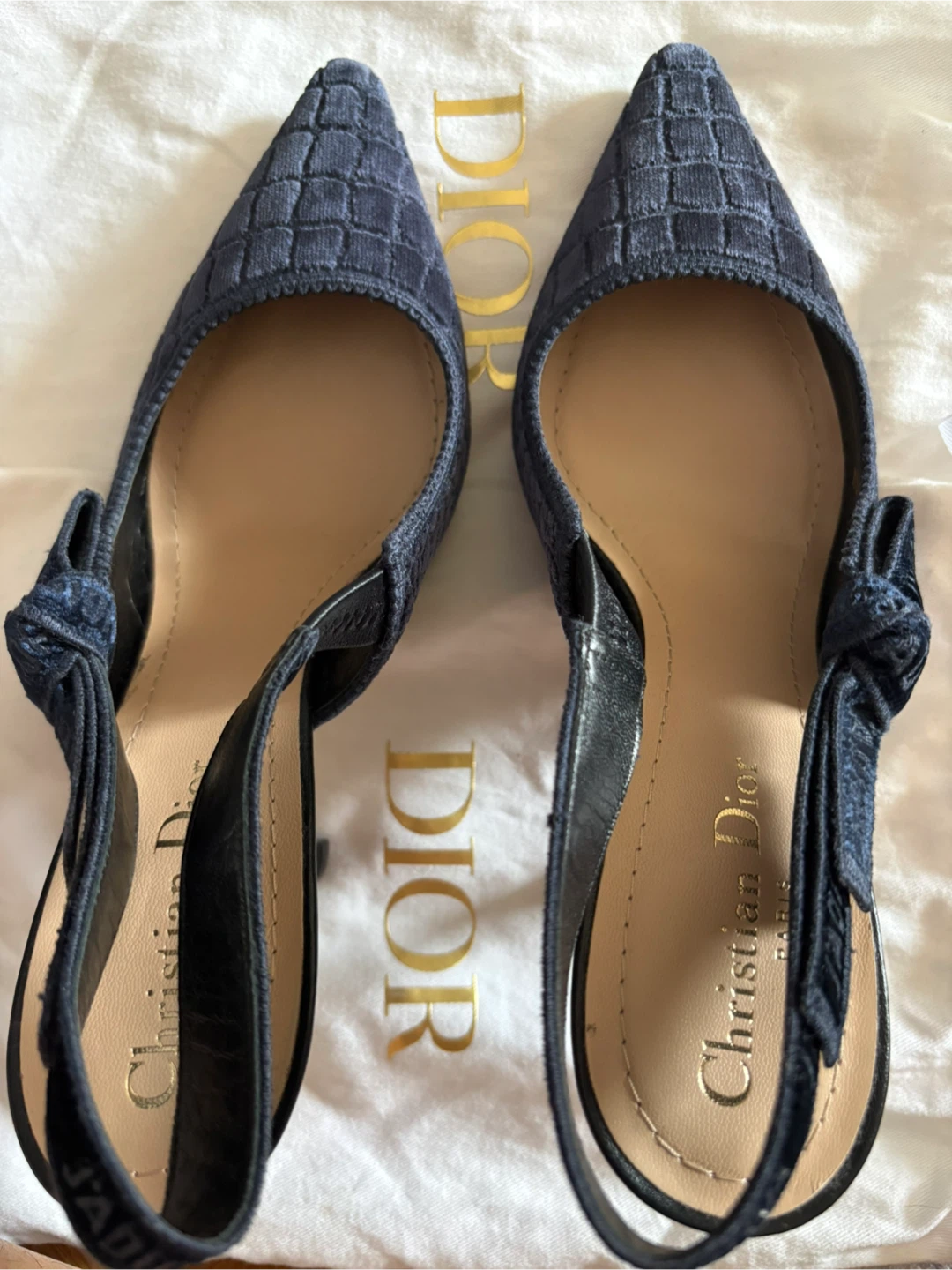 Christian Dior Slingback Heels Size 38 Navy Blue