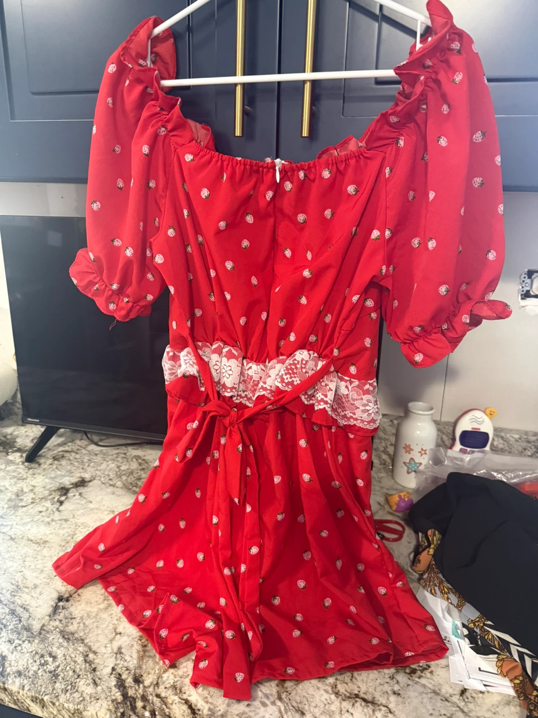 Red Strawberry Print Romper size M  check more pictures - photo 3