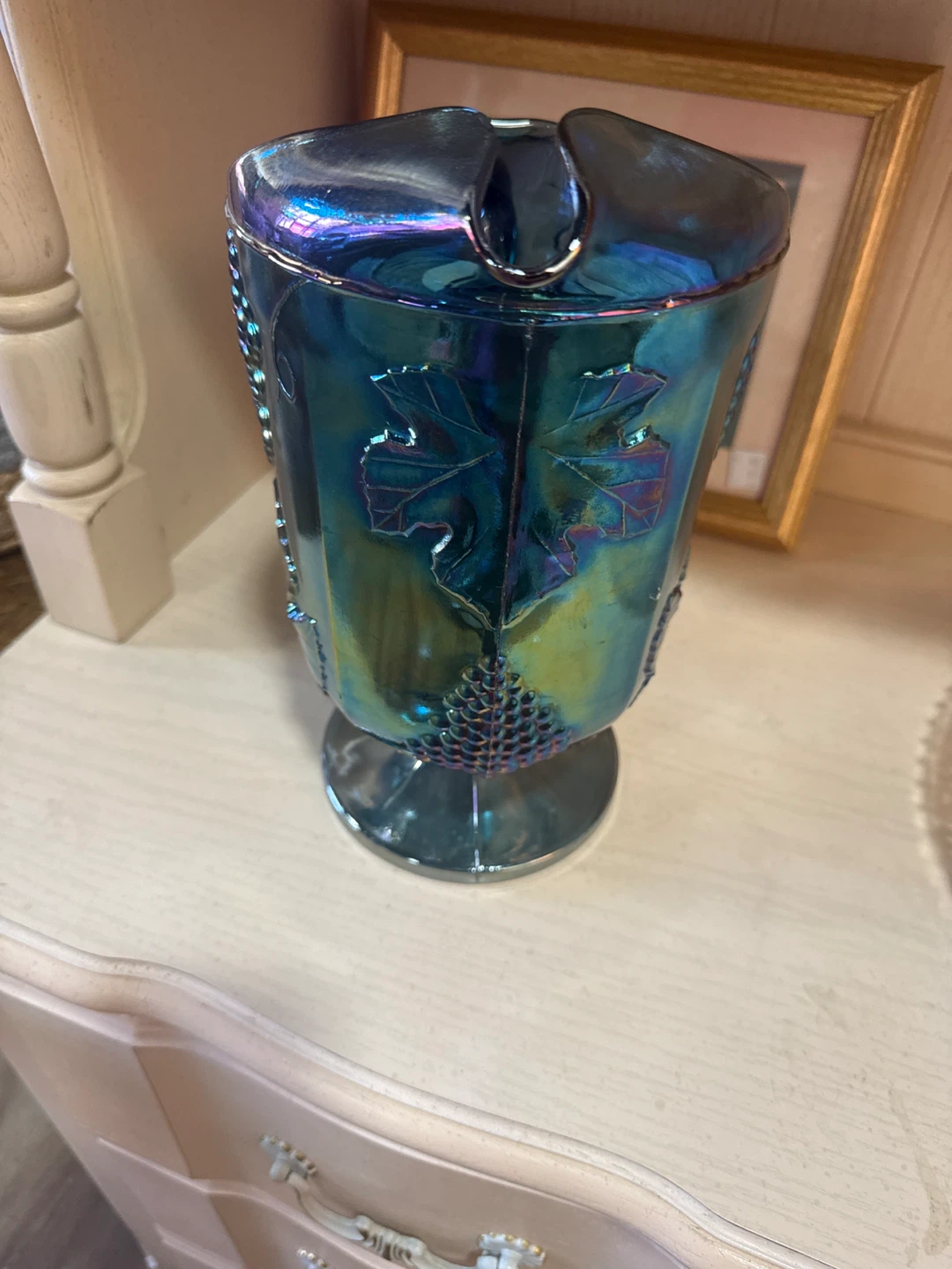 Carnival Glass Pitcher with Grape Leaf Design - photo 2