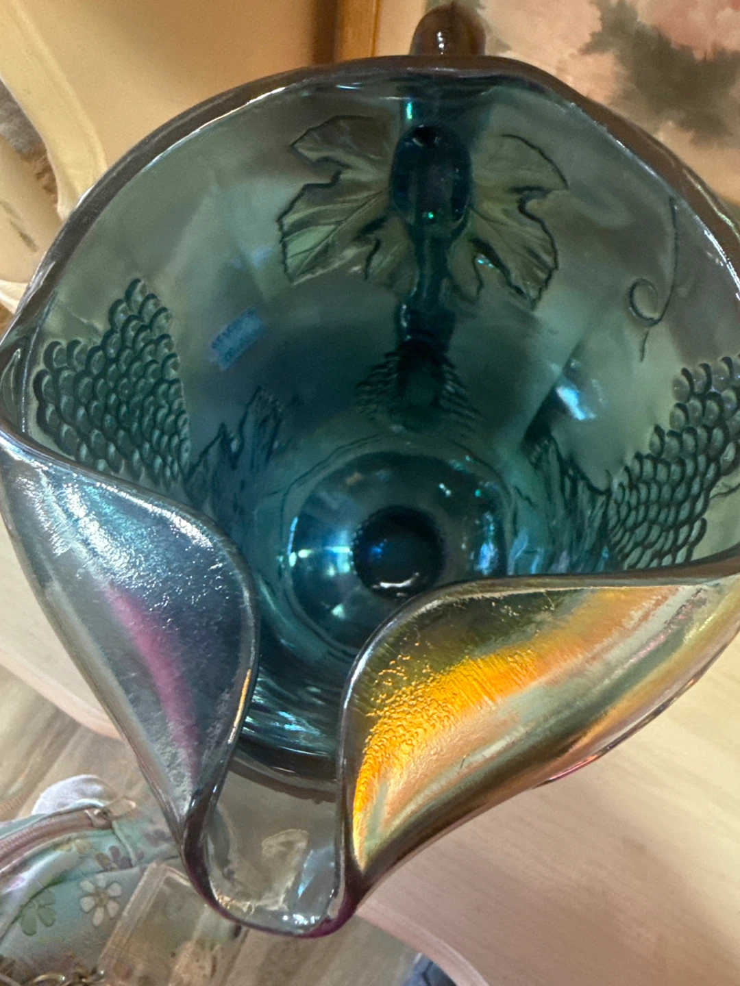 Carnival Glass Pitcher with Grape Leaf Design - photo 3