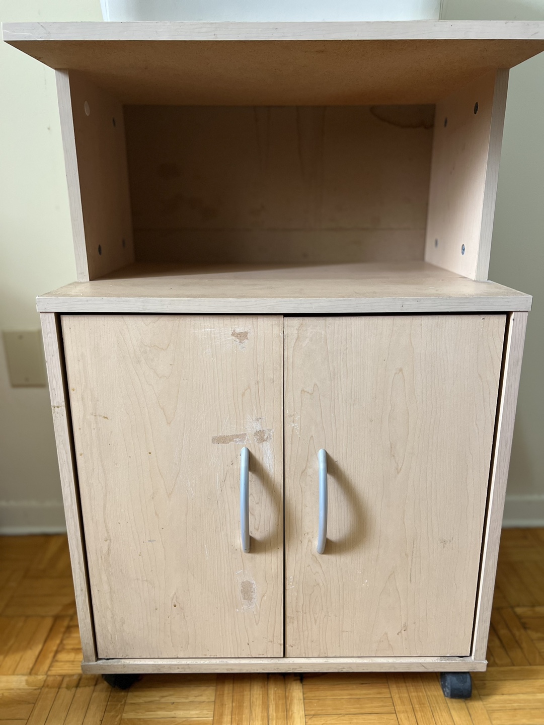Light Wood Rolling Storage Cabinet