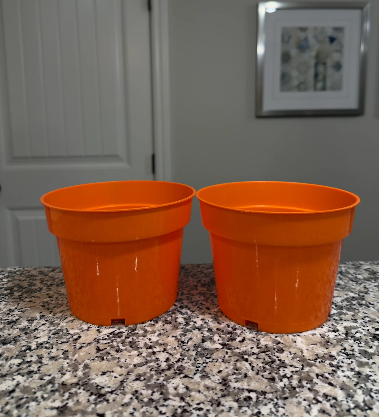 2 Orange Plastic Plant Pots