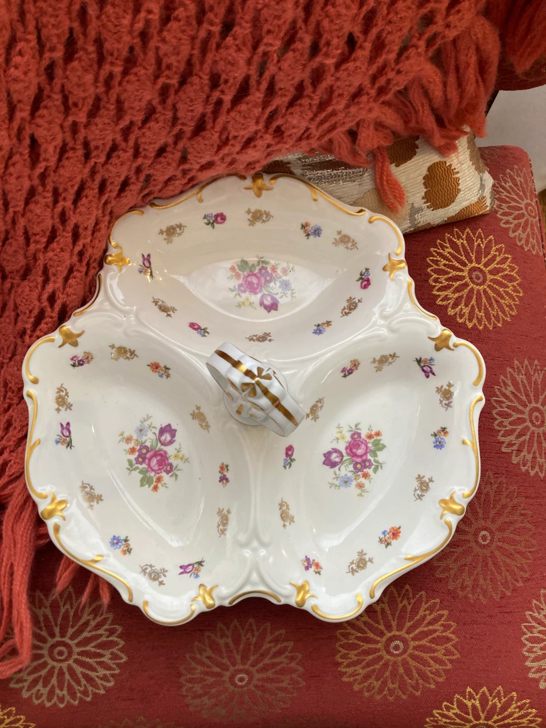 Fine China Divided Serving Dish with Handle