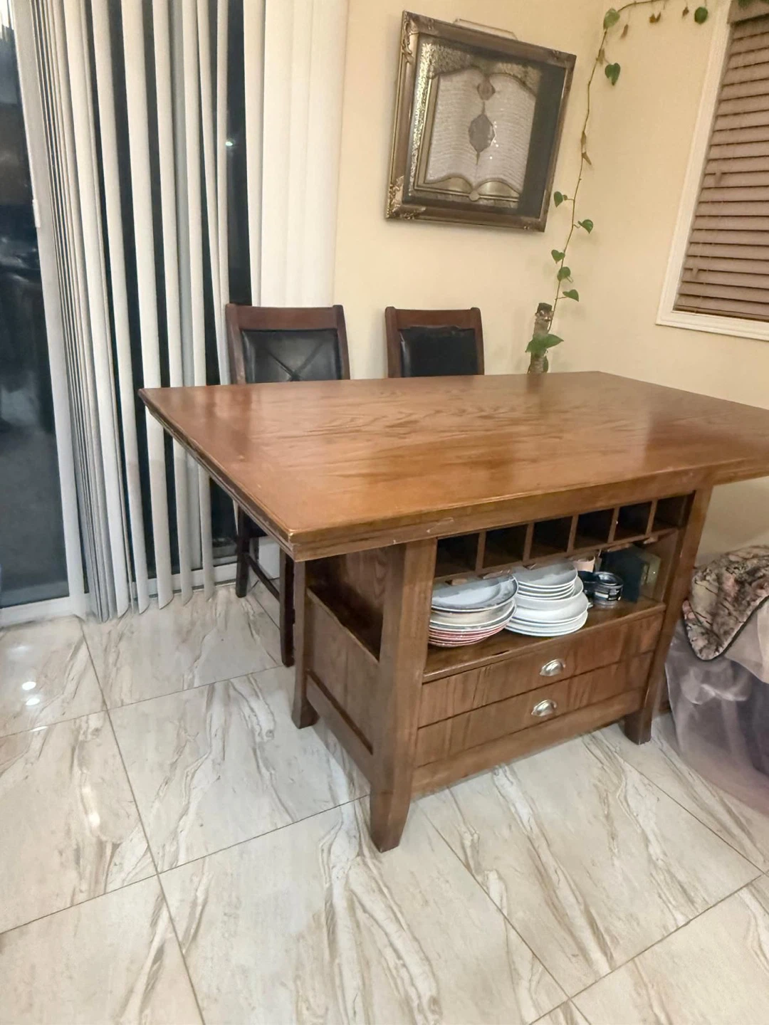 Wooden Kitchen Island Table with Storage