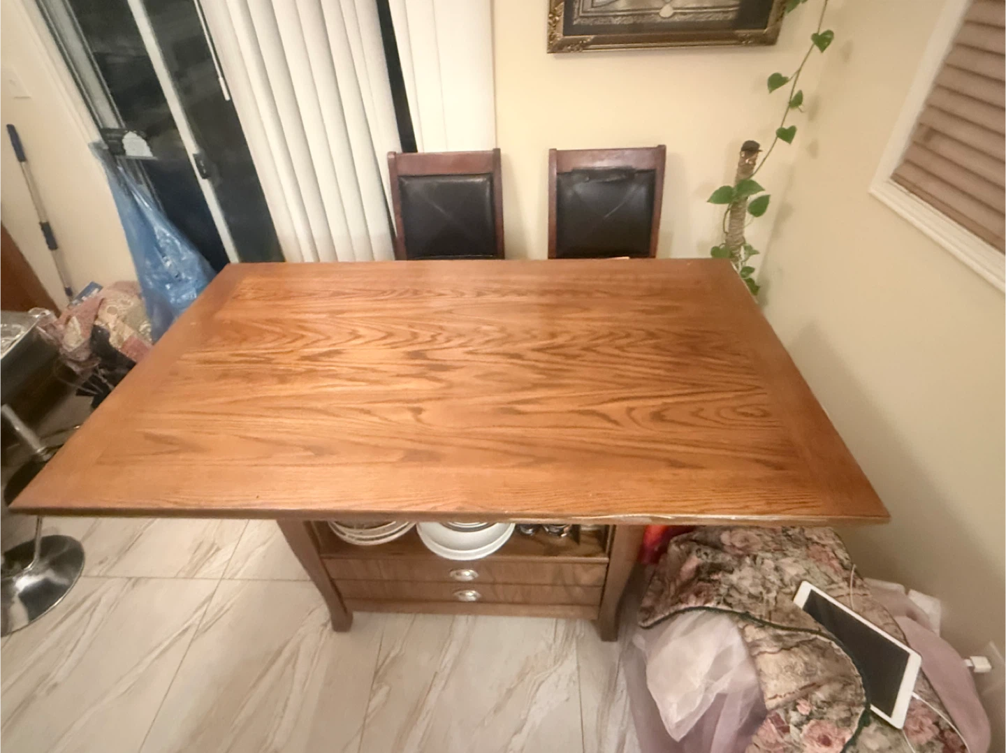 Wooden Kitchen Island Table with Storage - photo 3