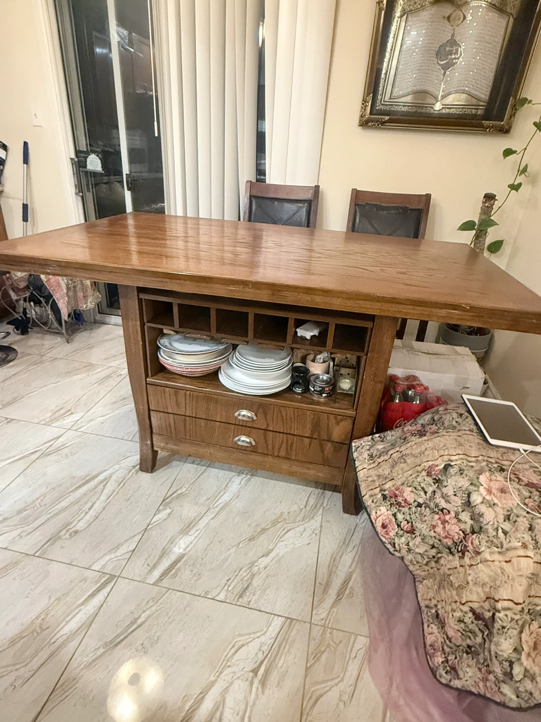 Wooden Kitchen Island Table with Storage - photo 2