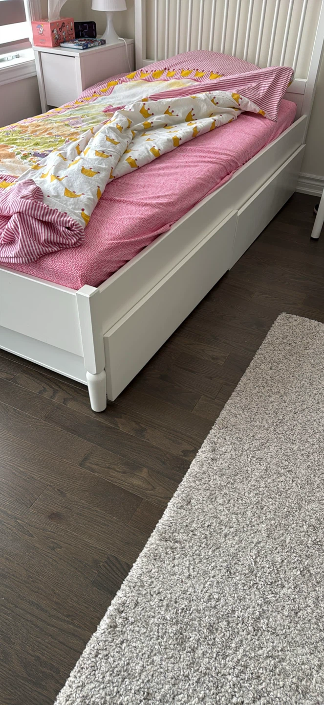 White Twin Bed Frame with Storage Drawers - photo 2