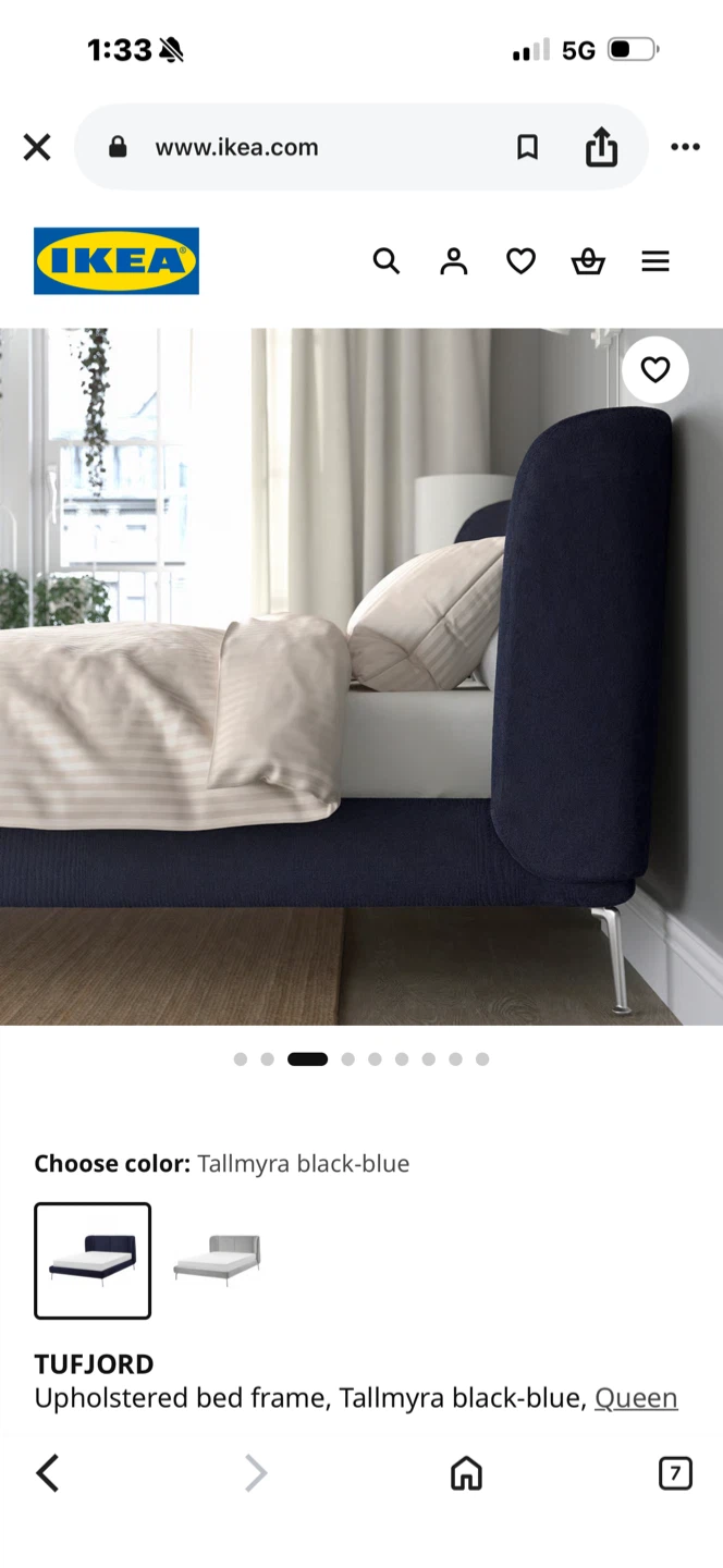 IKEA TUF FJORD Upholstered Bed Frame - Queen, Black-Blue - photo 4