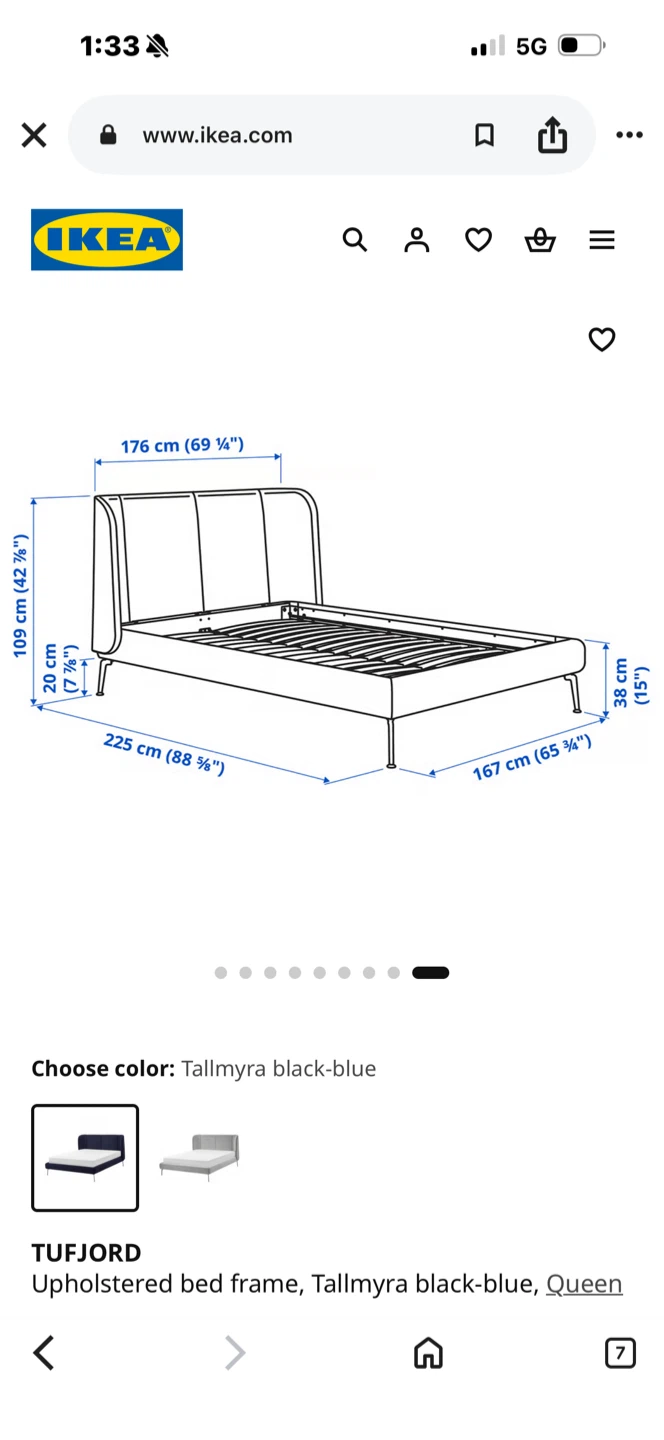 IKEA TUF FJORD Upholstered Bed Frame - Queen, Black-Blue - photo 3