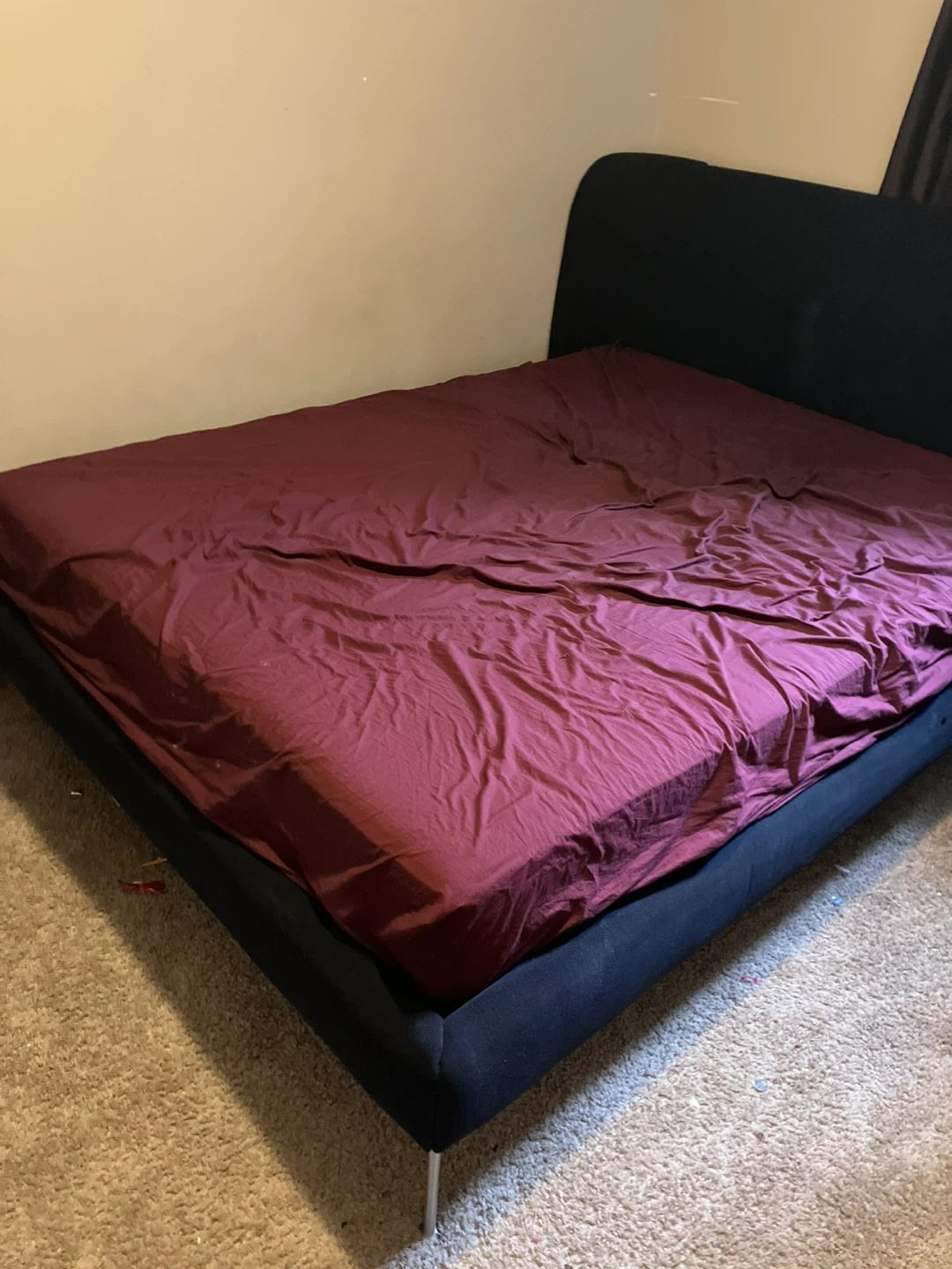 IKEA TUF FJORD Upholstered Bed Frame - Queen, Black-Blue