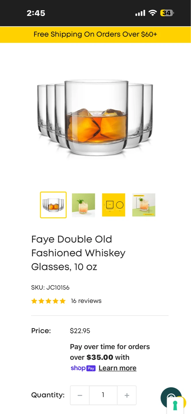 Joy Jolt Faye Double Old Fashioned Whiskey Glasses - photo 3