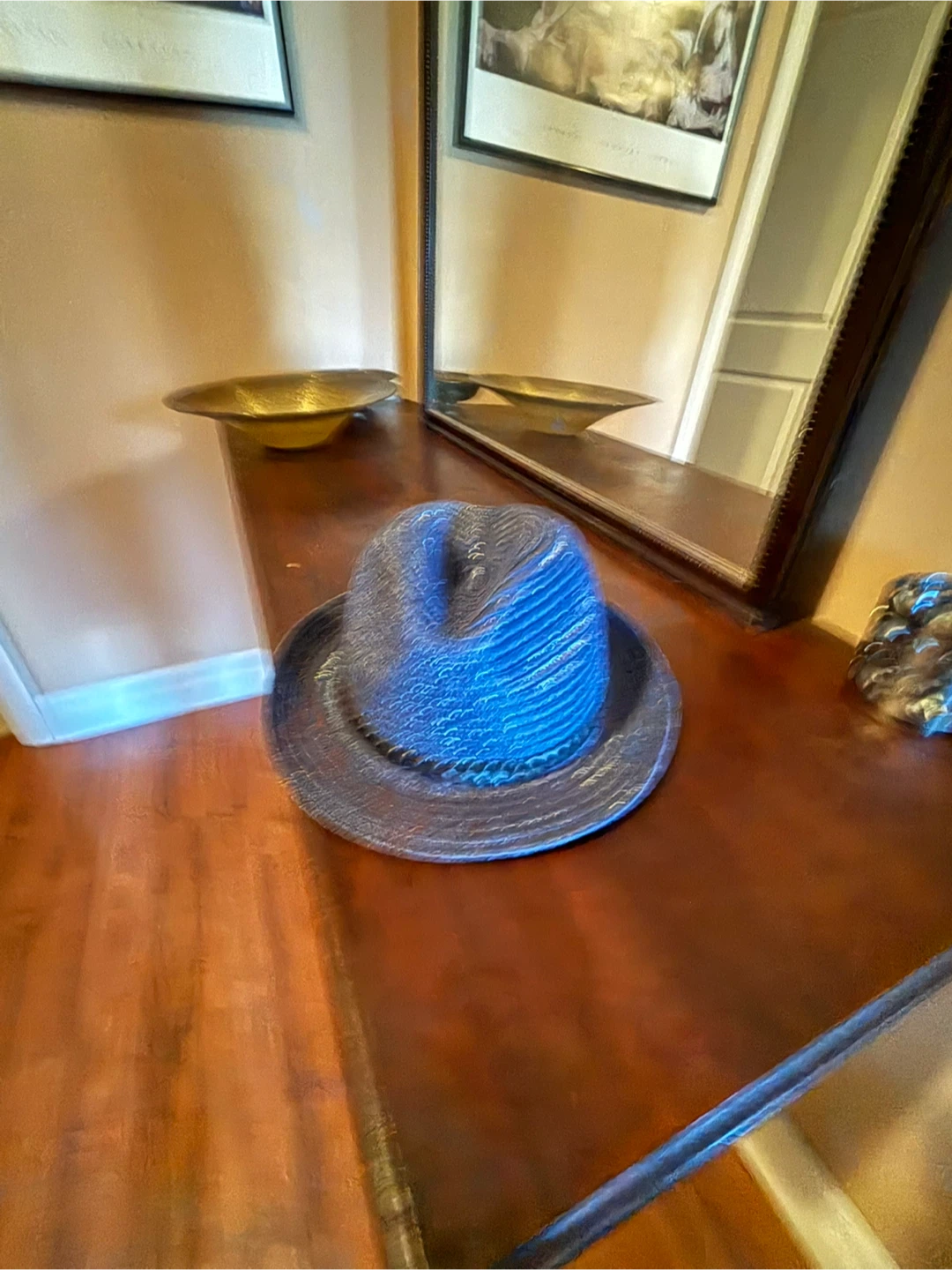 Blue Woven Fedora Hat