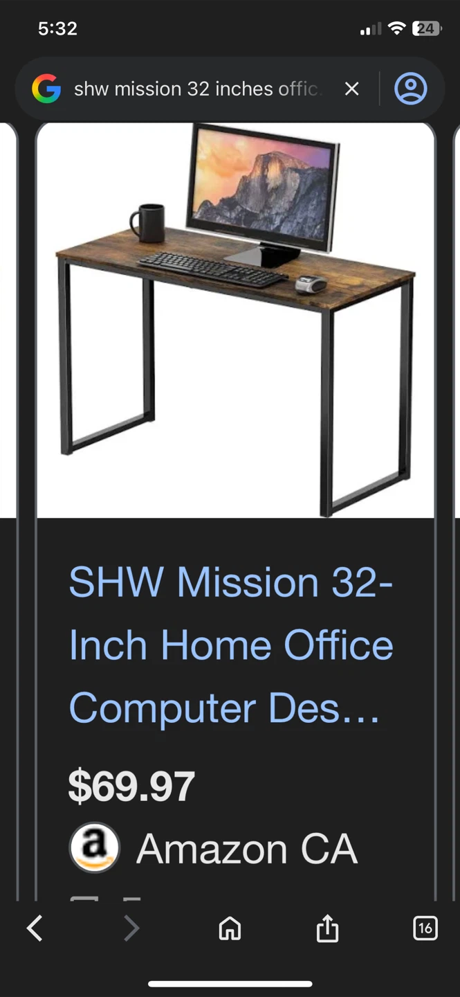 SHW Mission 32-inch Home Office Desk, Rustic Brown