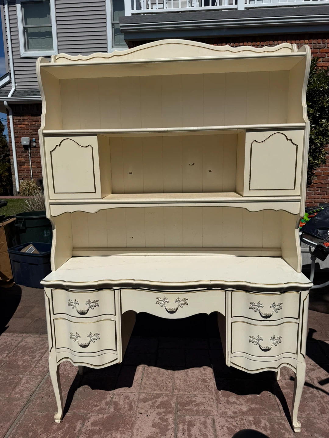 Vintage Cream Secretary Desk with Hutch