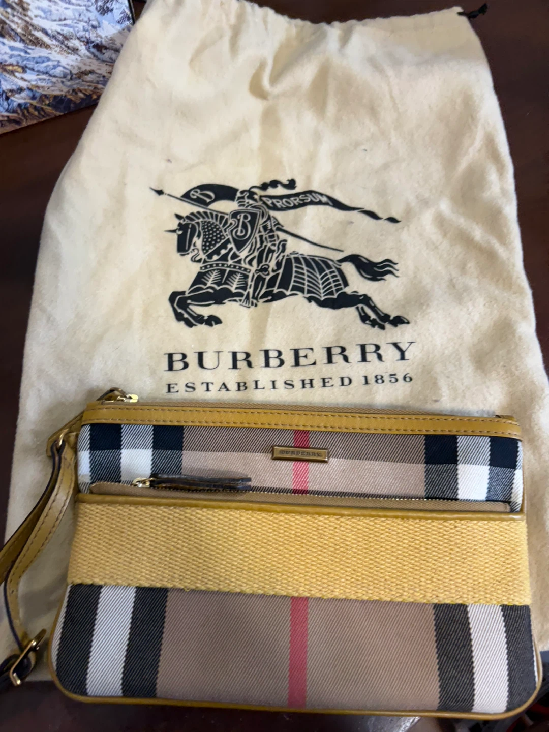 Burberry Haymarket Check & Yellow Pouch Bag