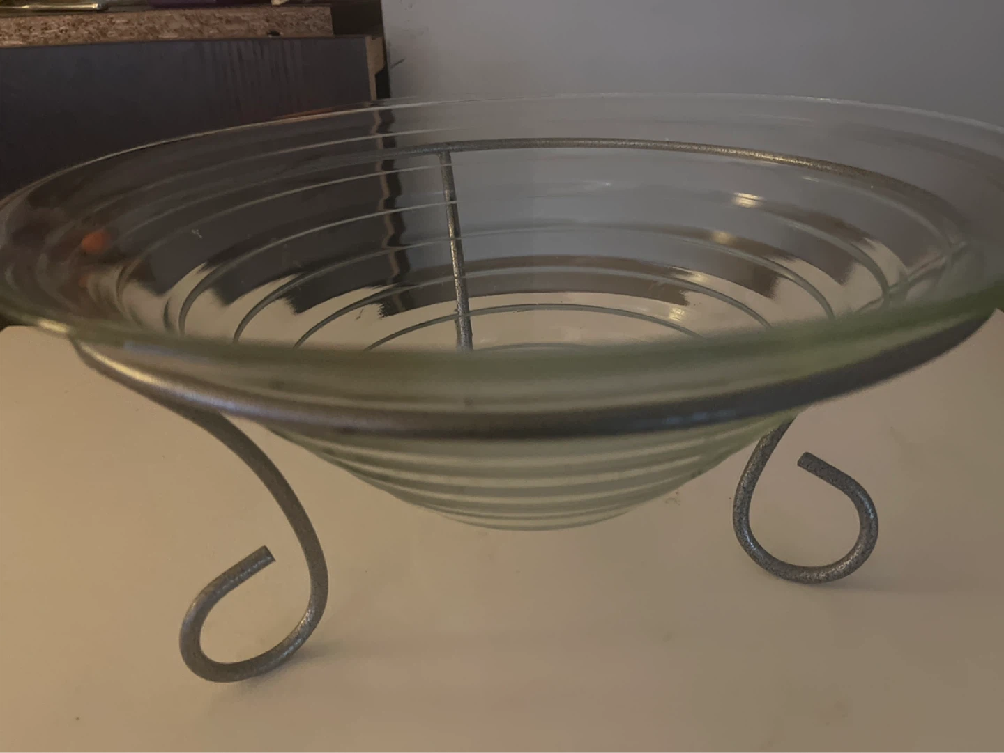 Glass Bowl with Metal Stand