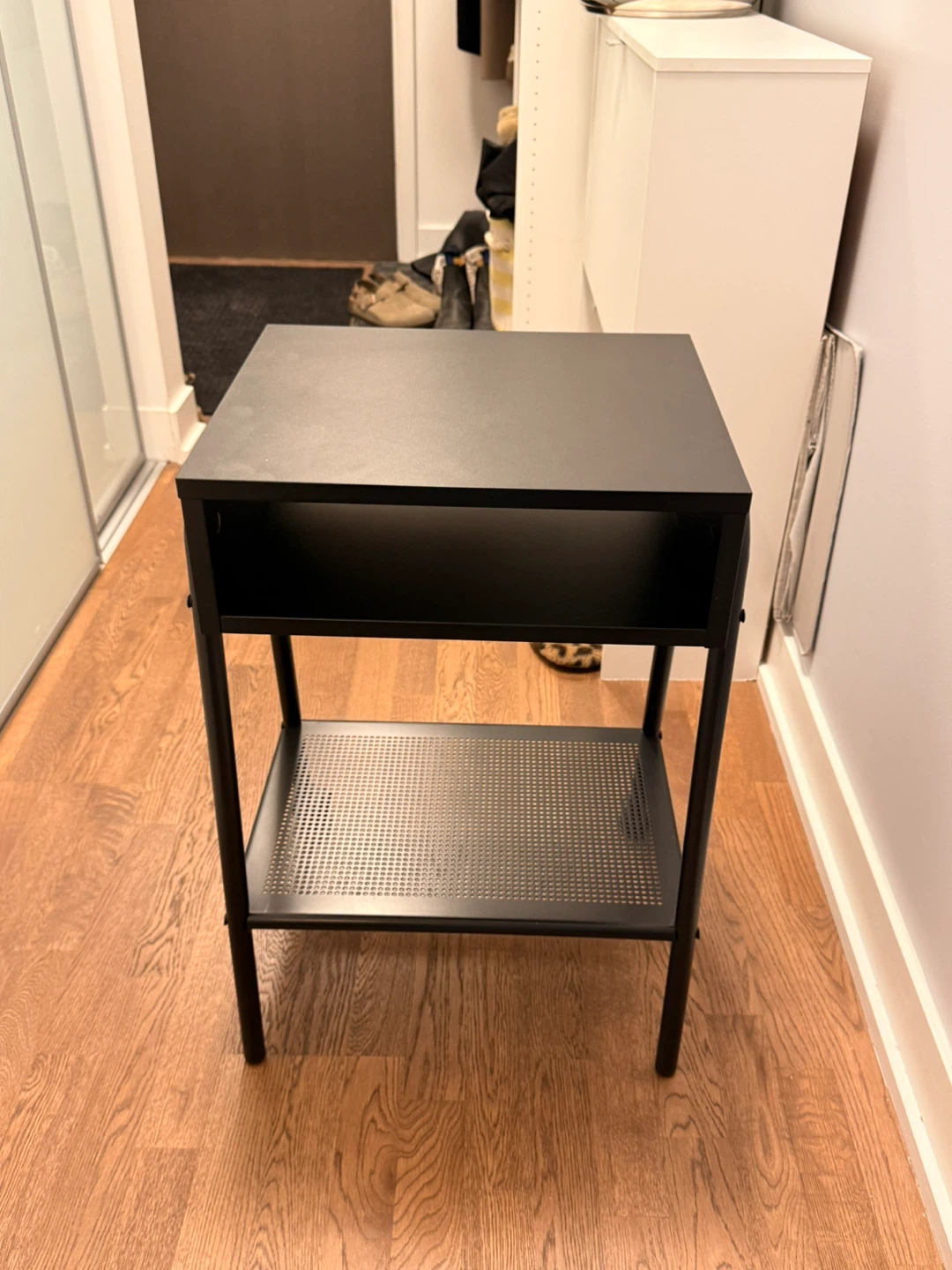 IKEA Black Nightstand with Shelves and Wheels - photo 2