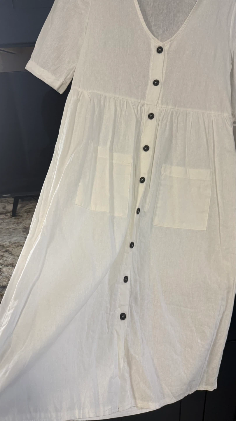 New White Button-Up Pocket Dress - photo 2