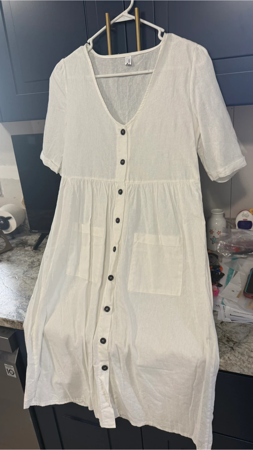New White Button-Up Pocket Dress