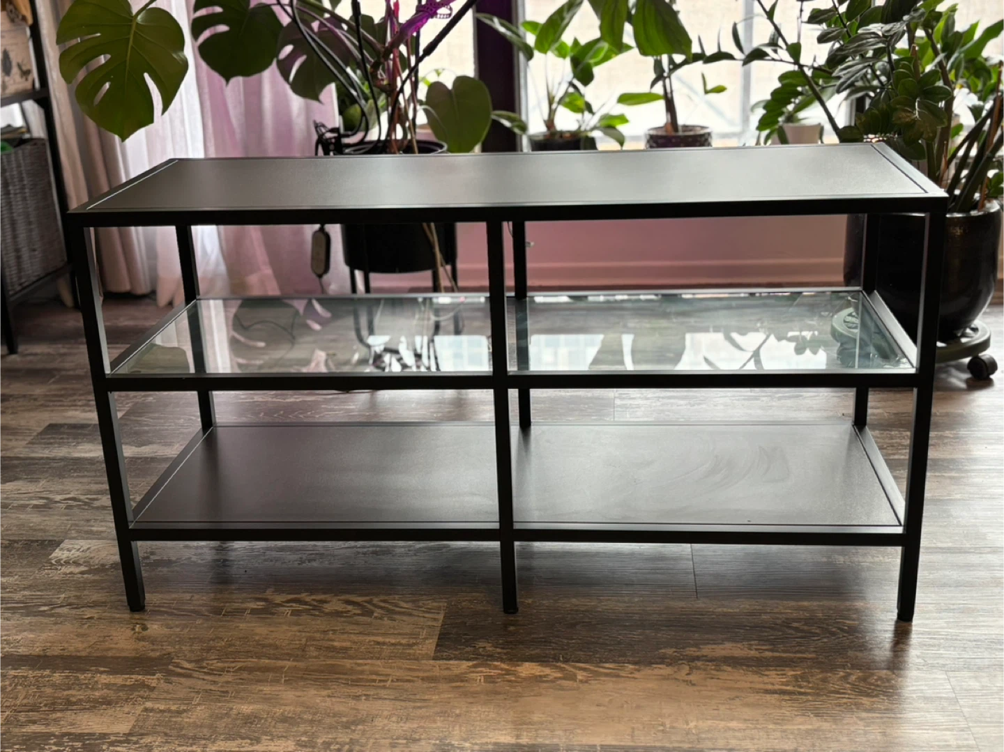 Black 3-Shelf Entertainment Unit with Glass Shelves - photo 2