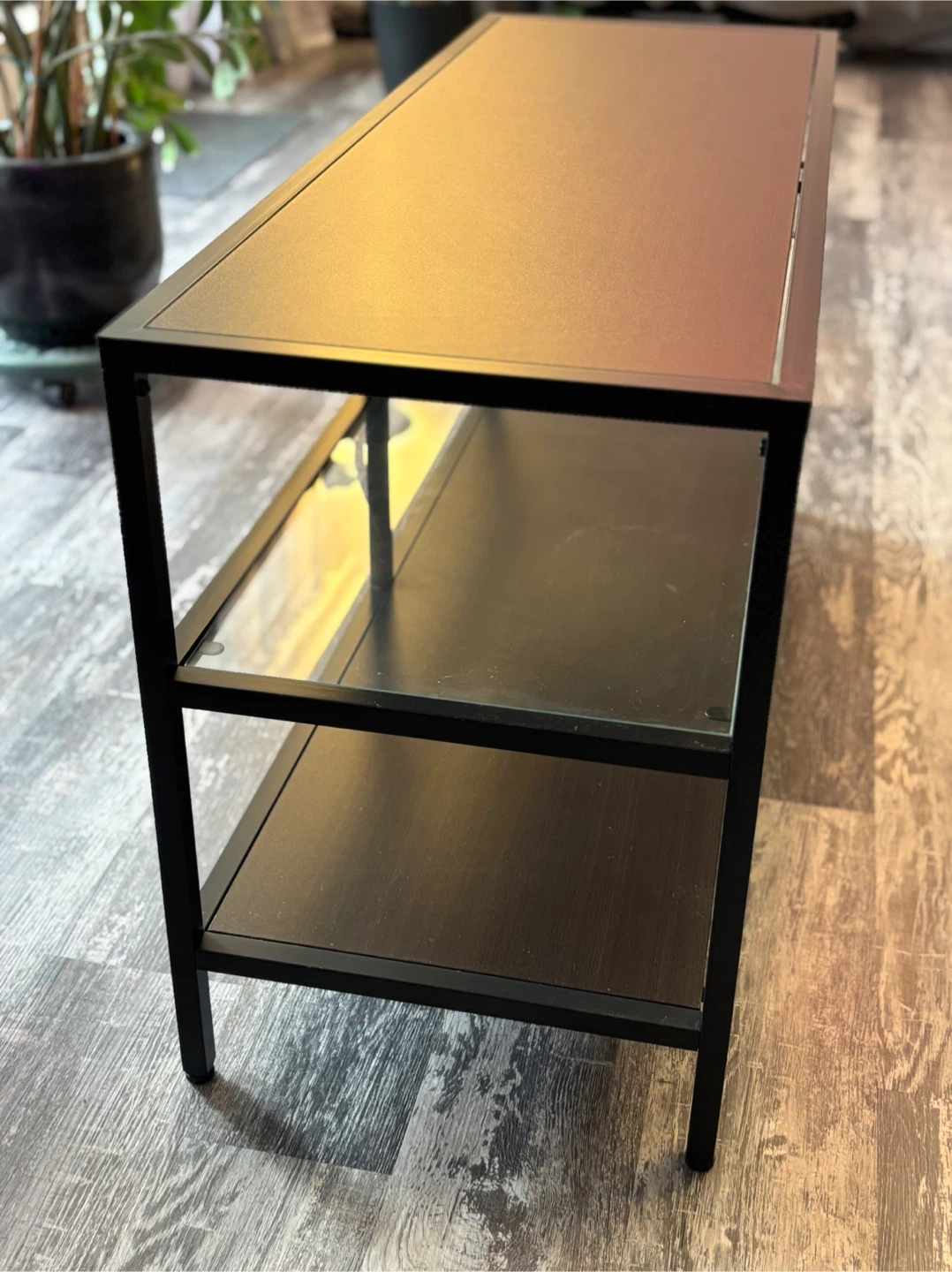 Black 3-Shelf Entertainment Unit with Glass Shelves - photo 3