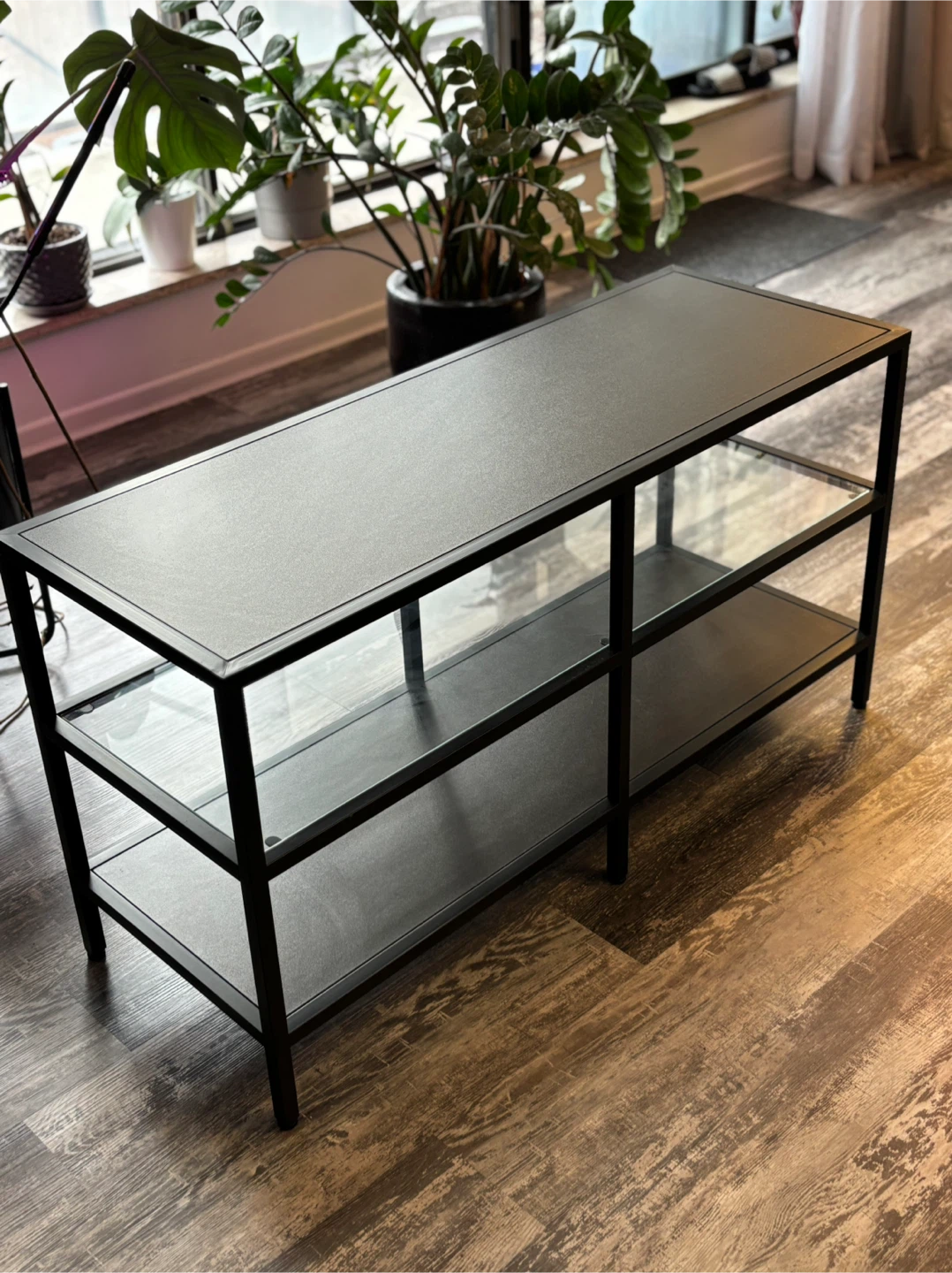 Black 3-Shelf Entertainment Unit with Glass Shelves