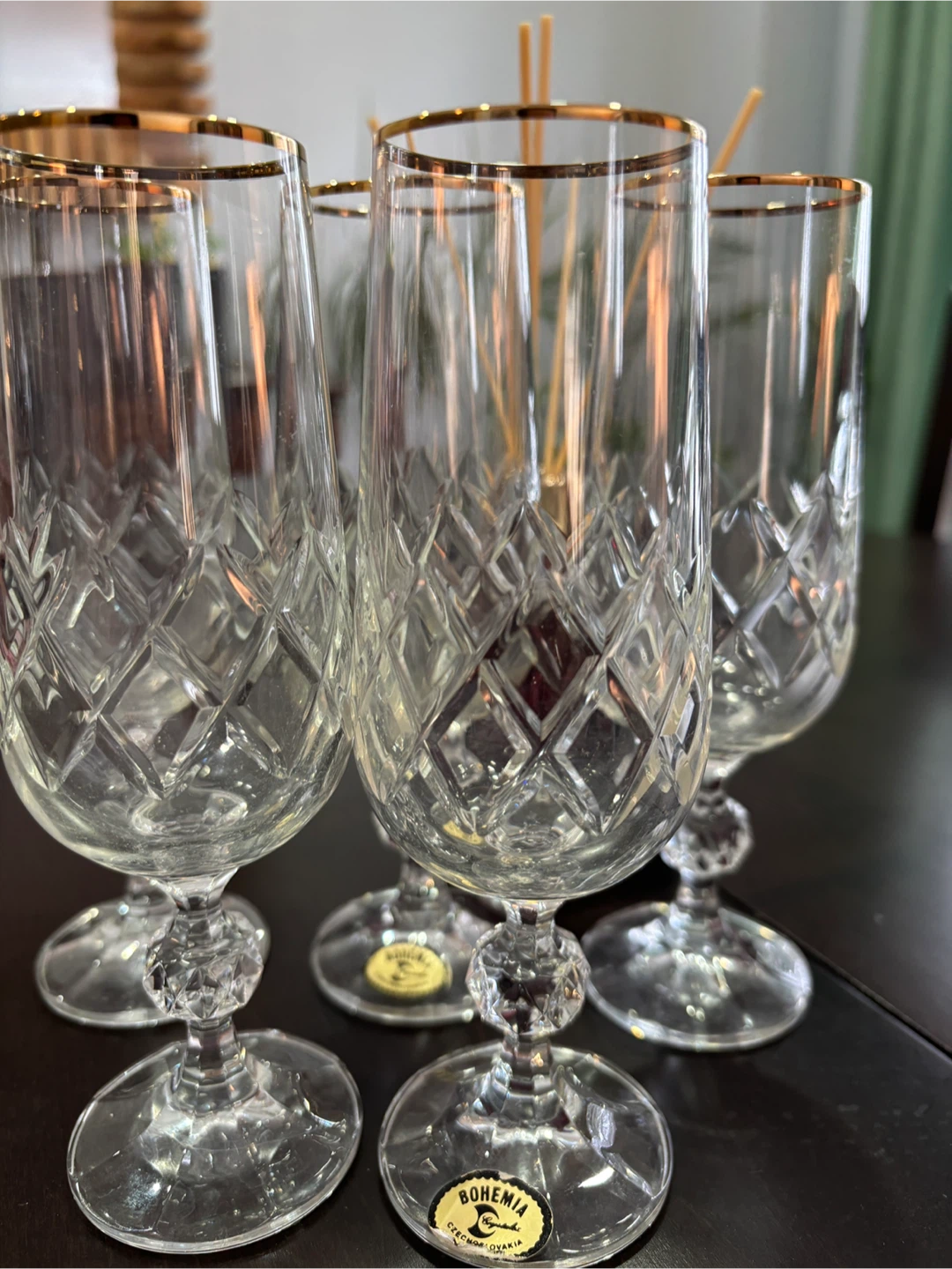 Set of 10 Crystal Flutes with Gold Rim - photo 2