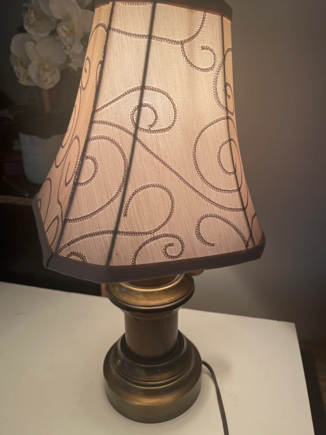 Table Lamp with Wooden Base and Decorative Shade
