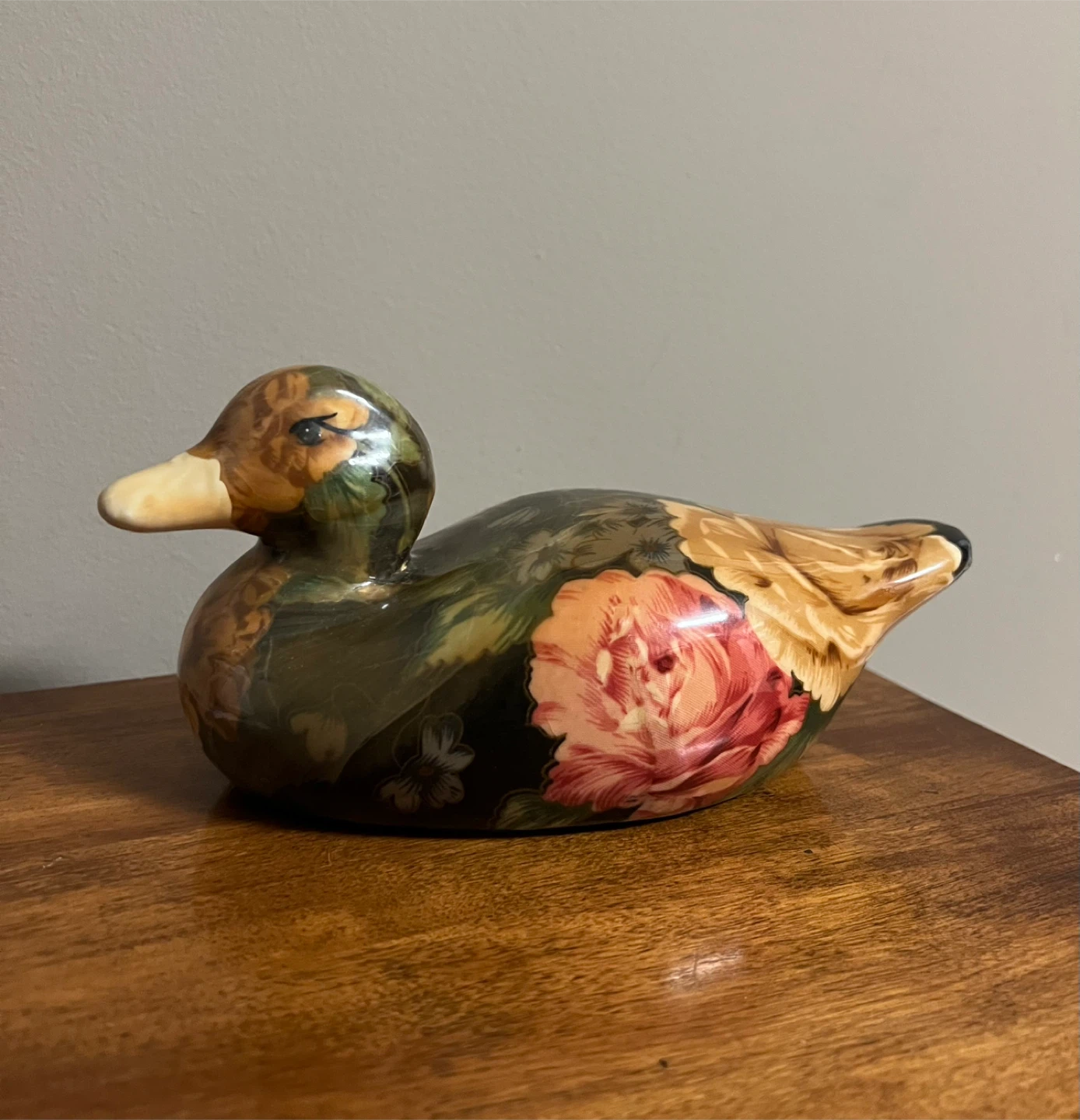 Vintage Ceramic Duck Figurine with Floral Design