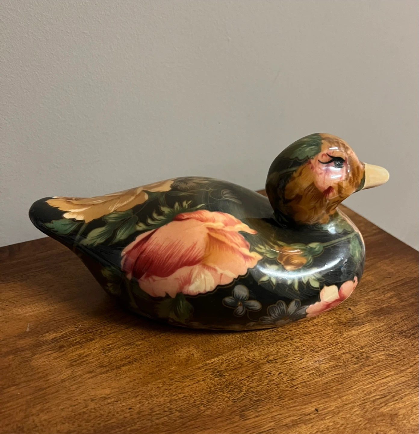 Vintage Ceramic Duck Figurine with Floral Design - photo 2