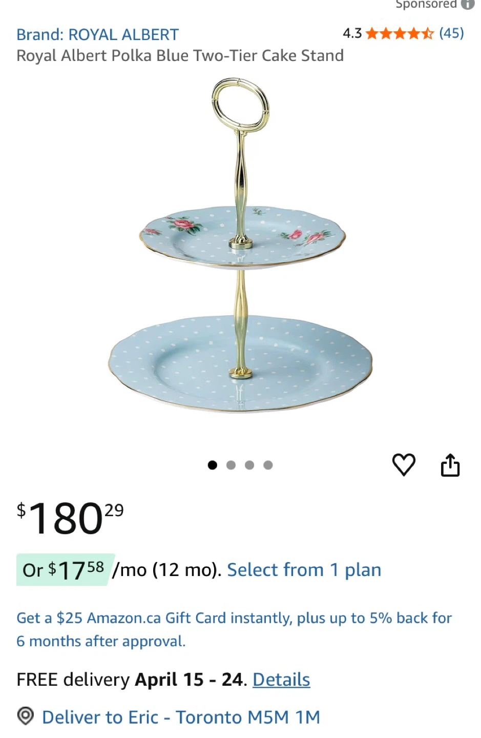 Royal Albert Polka Blue Two-Tier Cake Stand