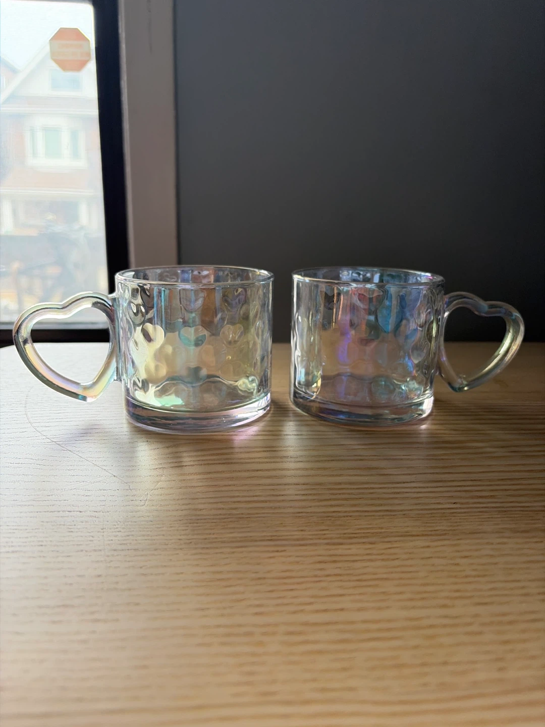 Iridescent Heart Handle Glass Mugs - Set of 2