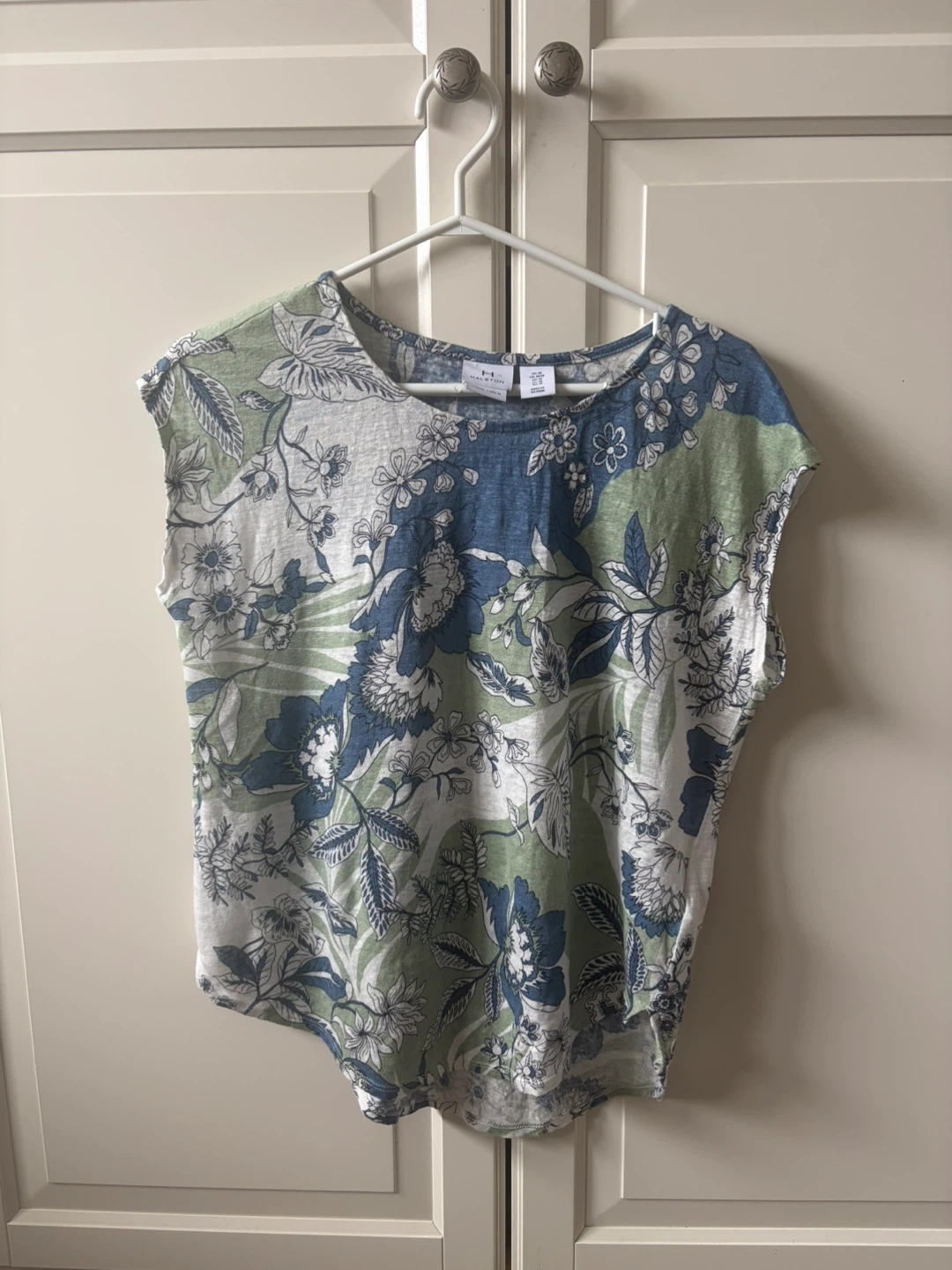 Halston Women's Linen Blend Floral Print Top - Size M