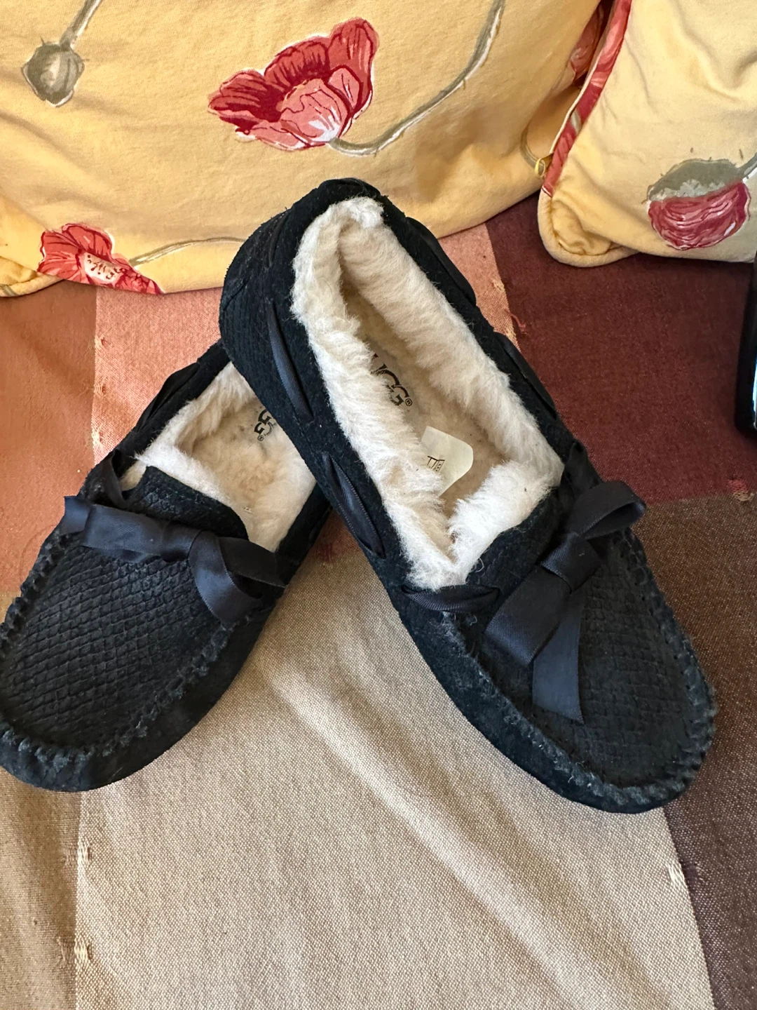 UGG Australia Black Suede Sheepskin Moccasins
