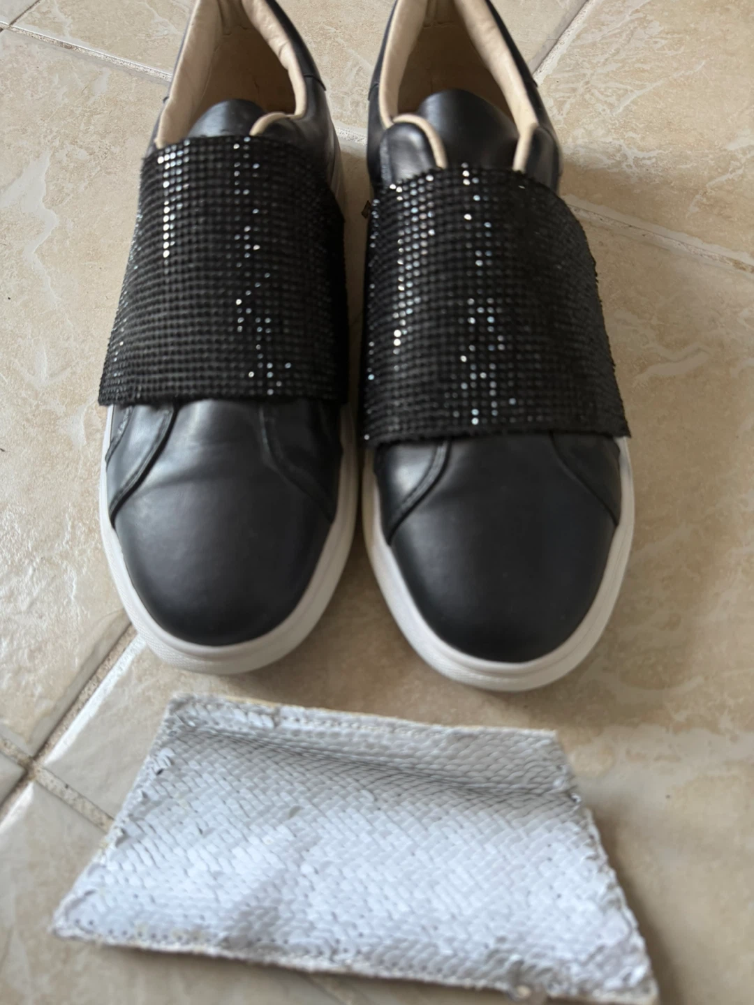 Black Slip-On Sneakers with Rhinestone Embellishment