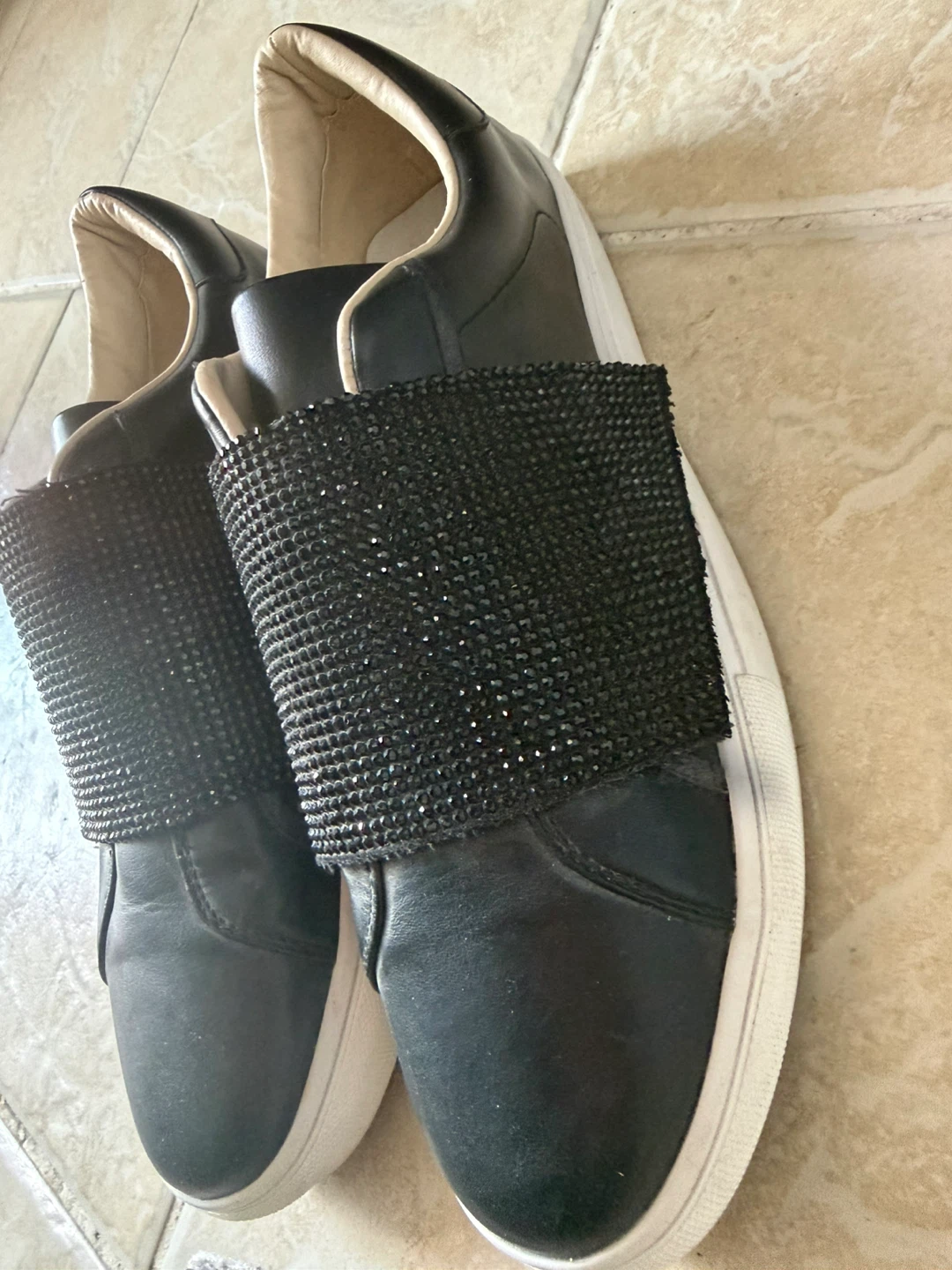Black Slip-On Sneakers with Rhinestone Embellishment - photo 2