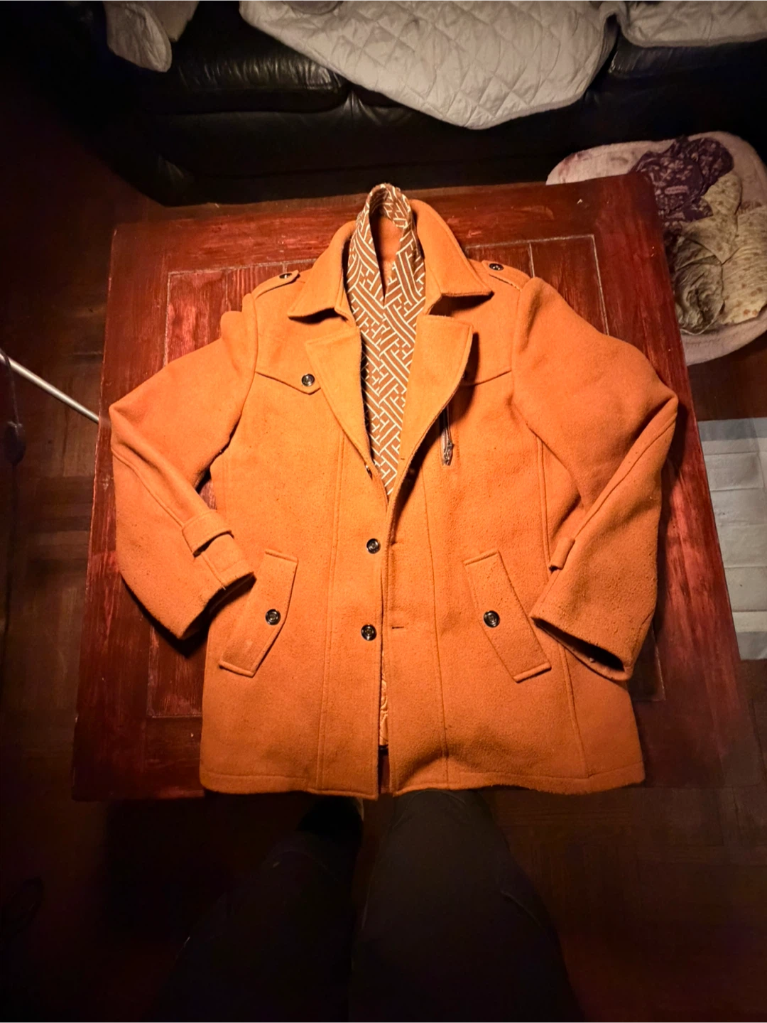 Men's Orange Wool Blend Pea Coat - photo 5