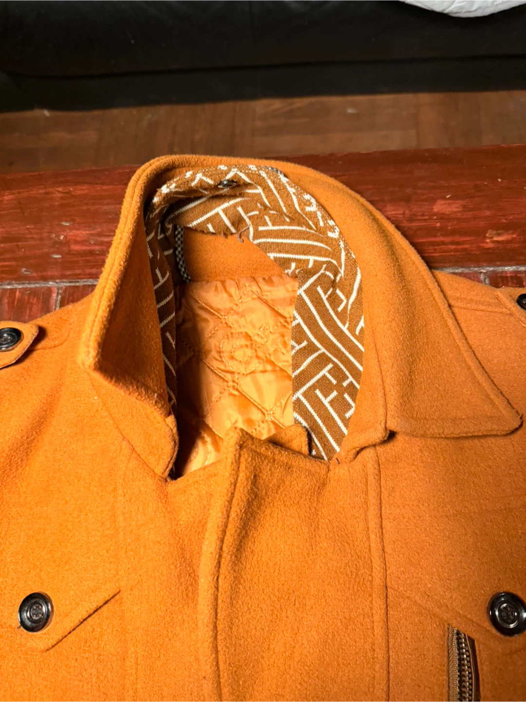 Men's Orange Wool Blend Pea Coat