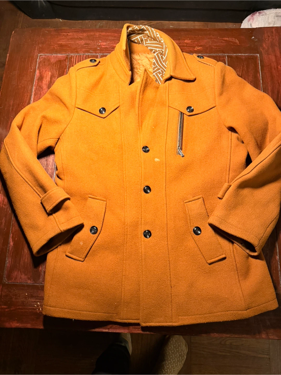Men's Orange Wool Blend Pea Coat - photo 2