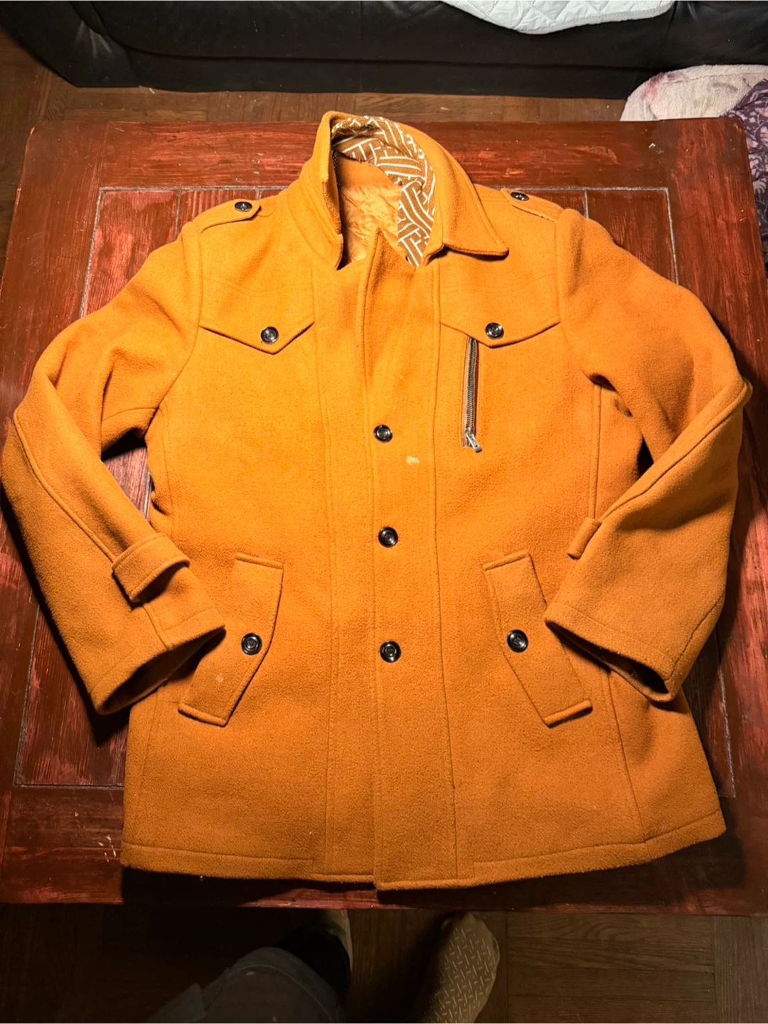 Men's Orange Wool Blend Pea Coat - photo 3