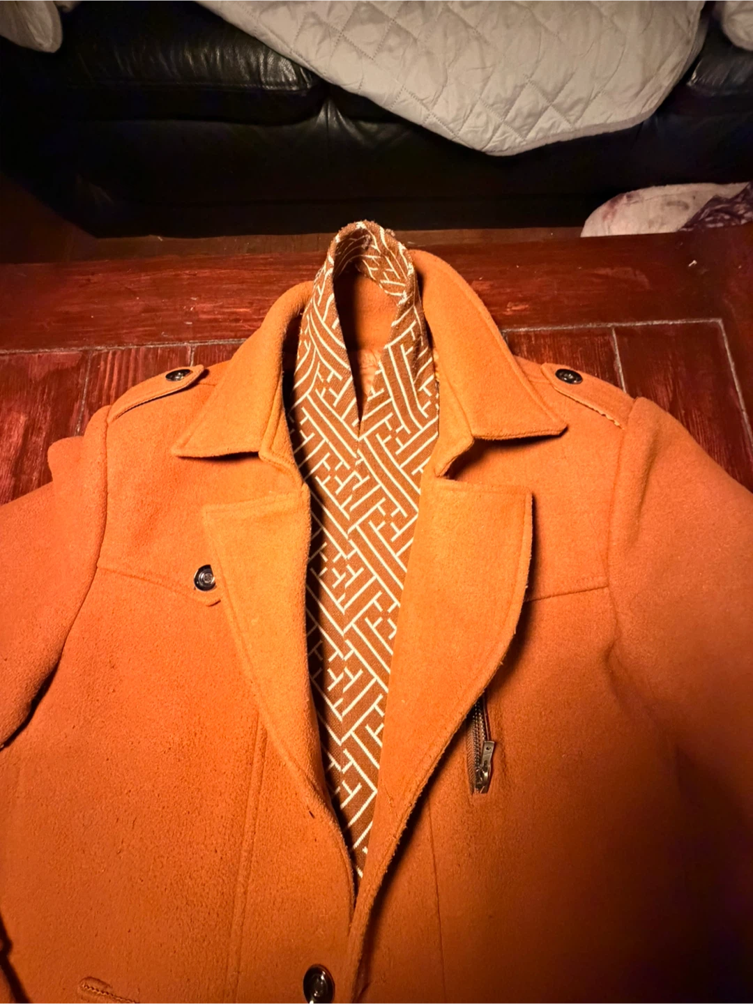 Men's Orange Wool Blend Pea Coat - photo 4
