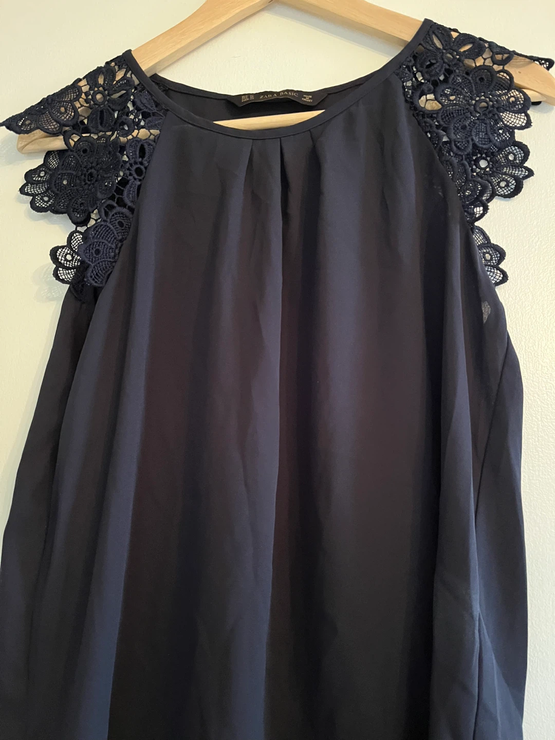 Zara Basic Navy Blue Lace Shoulder Blouse - photo 2