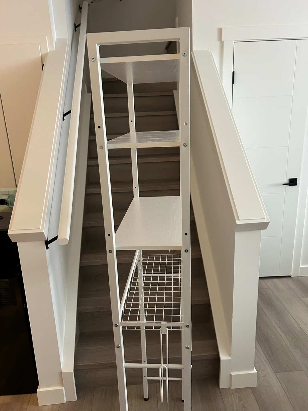 White 4-Tier Metal Shelf Unit with Wire Basket - photo 3