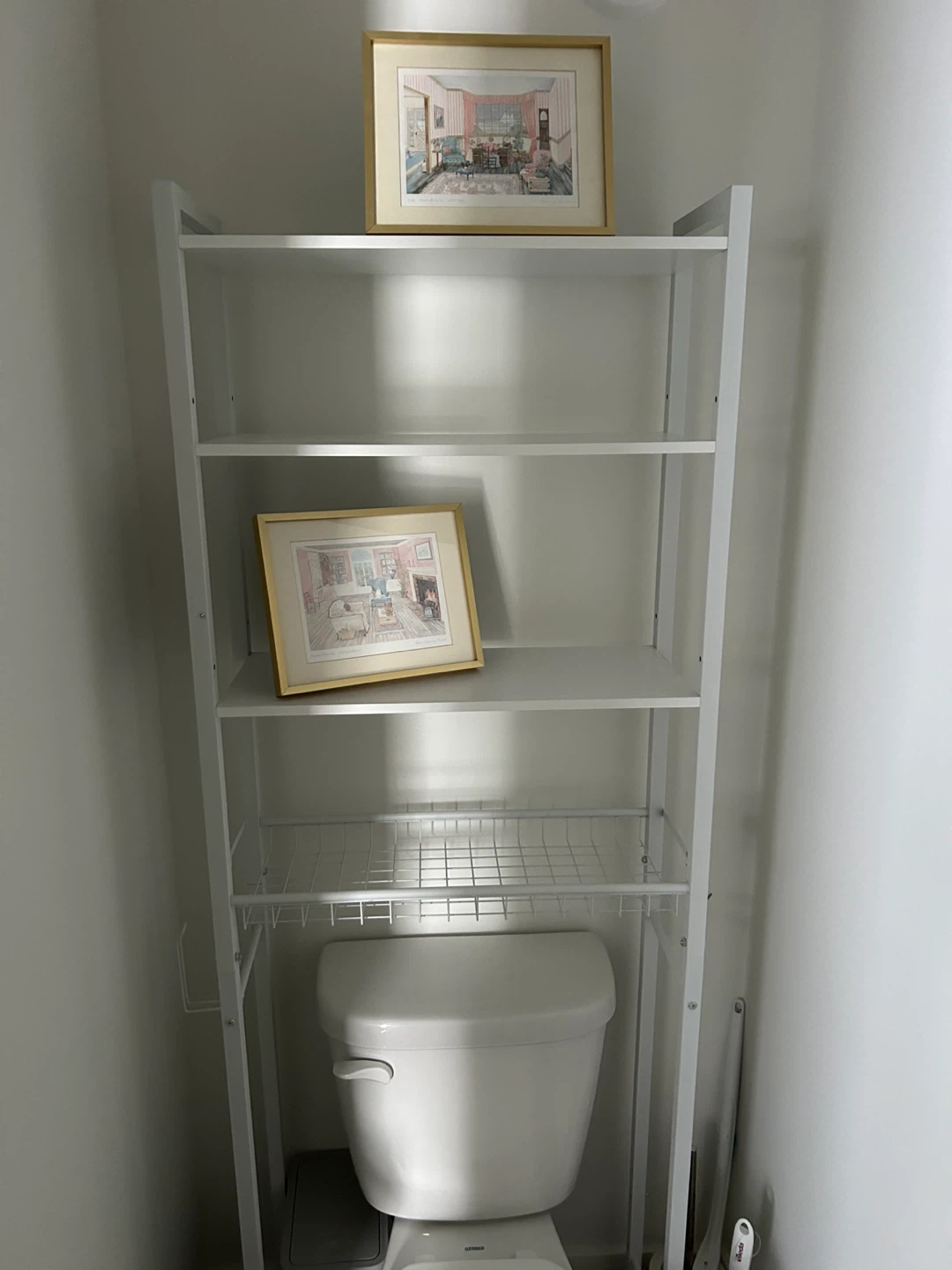 White 4-Tier Metal Shelf Unit with Wire Basket